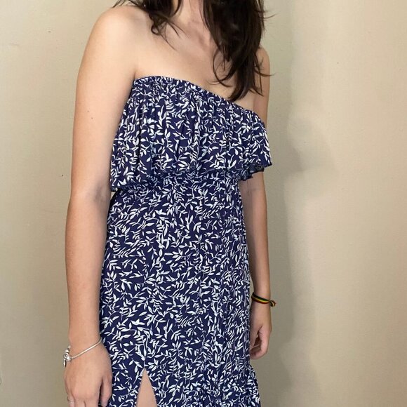 Yidarton Strapless Maxi Dress –Navy & White Floral Size S - Picture 5 of 6